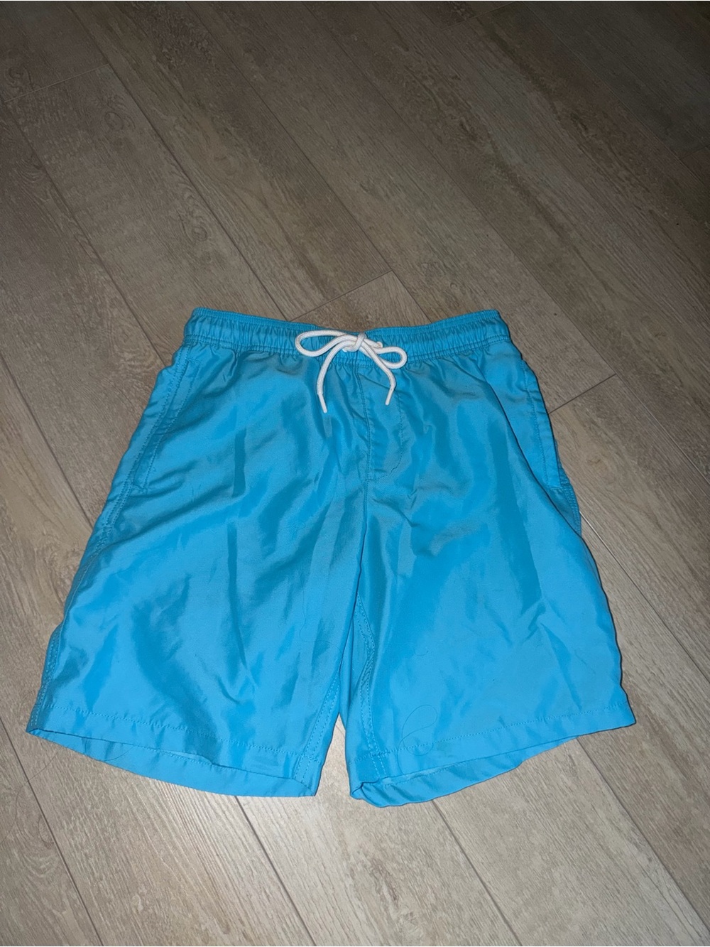 Amazon Essentials Men's Turquoise Swim Trunks with White Drawstring
